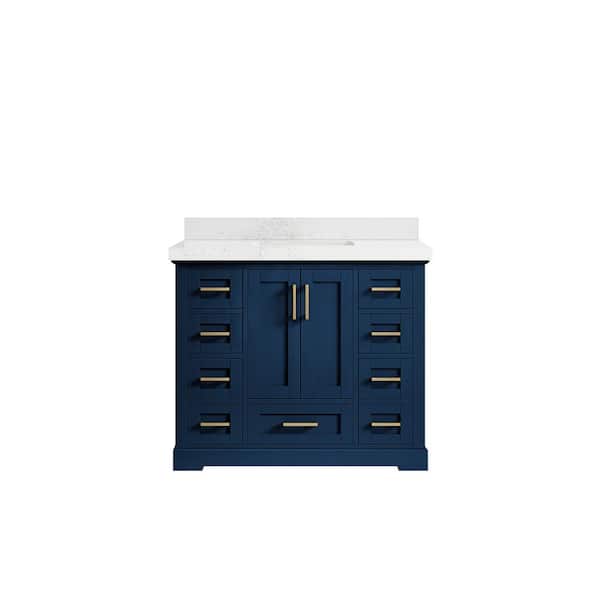 Willow Collections Boston 42 in. W x 22 in. D x 36 in. H Bath Vanity in Navy Blue with 2" Empira Quartz Top