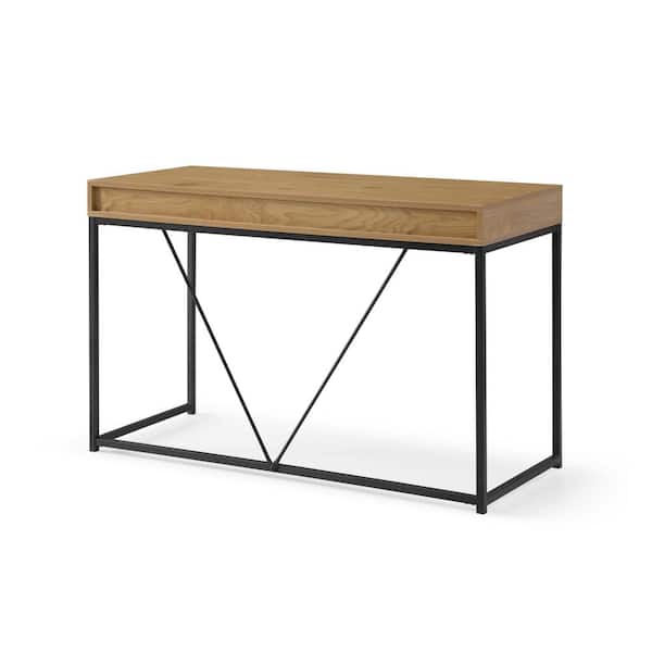 Loft Lyfe Emberlyn 19.7 in. Wide Rectangular Natural/Black Wooden 2-Drawers Writing Desk with Steel Legs