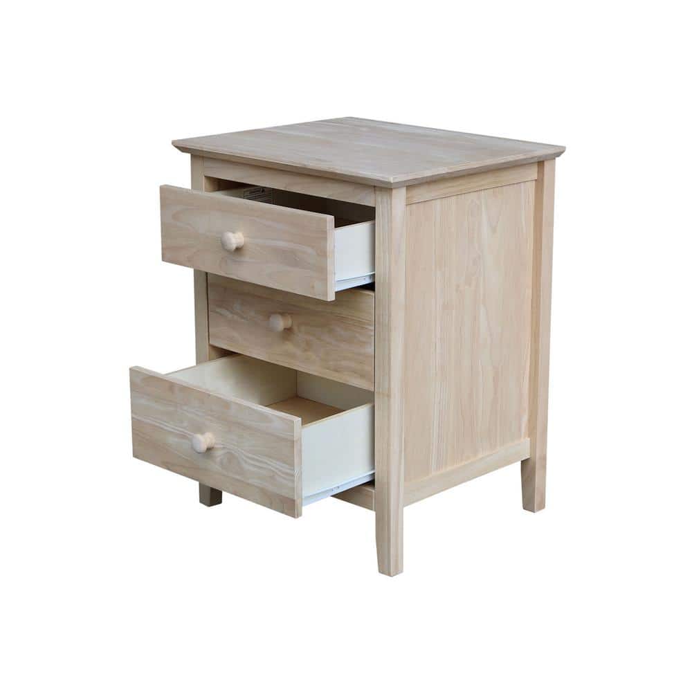Classic Solid Wood 3-Drawer Nightstand in Unfinished Parawood