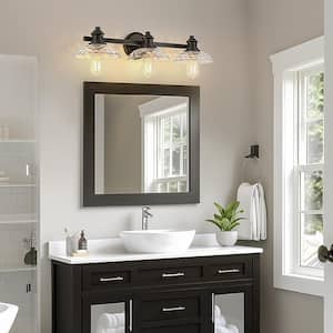 25 in. 3-Light Black Vanity Light with Clear Cylinder Glass Shades - Wall Sconce for Bathroom, Vanity, and Powder Room