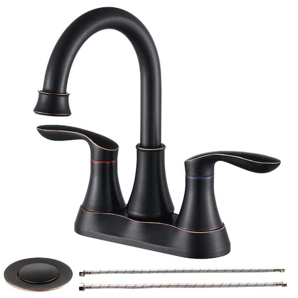 FORCLOVER 4 in. Centerset Double-Handle Lead-Free Bathroom Faucet in Oil Rubbed Bronze with Pop Up Drain and Supply Lines