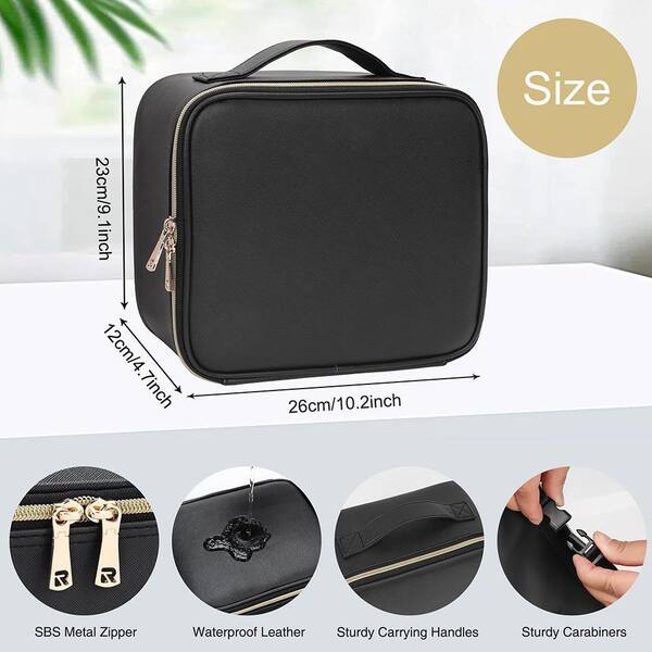 Lynzavix Black Travel Bag w/LED Mirror, Cosmetic Train Case with