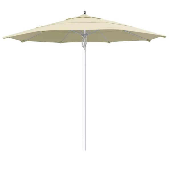 California Umbrella 11 ft. Silver Aluminum Commercial Market Patio Umbrella Fiberglass Ribs and Pulley lift in Canvas Sunbrella