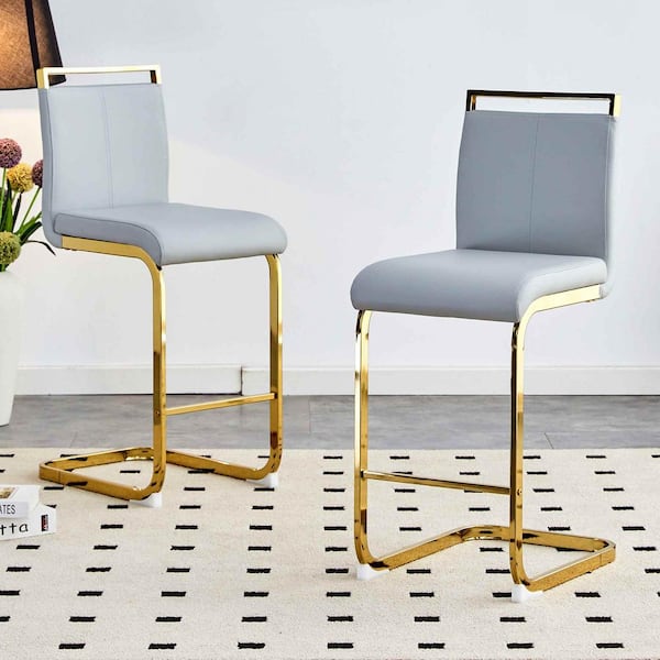 Polibi Modern Light Gray PU Leather Seat Dining Chairs Set of 2 for Kitchen, Living, Dining Room