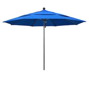 11 ft. Bronze Aluminum Commercial Market Patio Umbrella with Fiberglass Ribs and Pulley Lift in Royal Blue Olefin