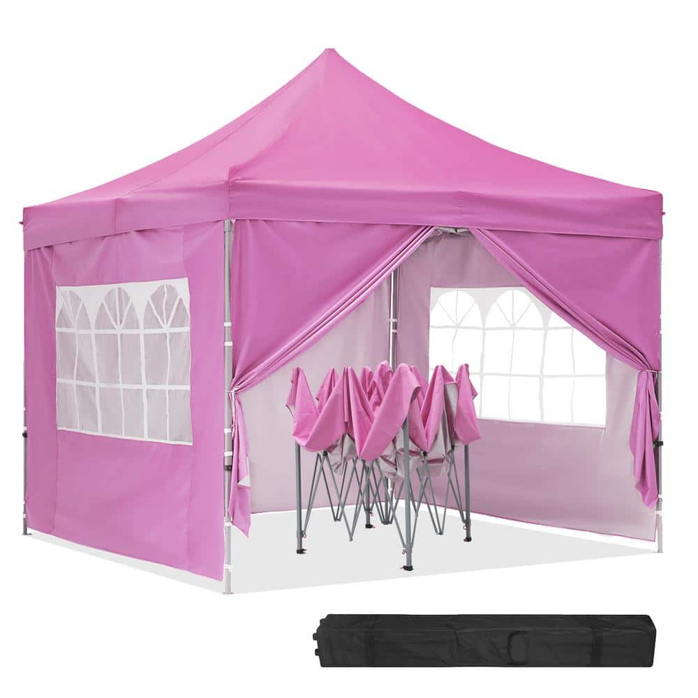 OVASTLKUY 10 ft. x 10 ft. Pink Instant Folding Canopy with Sidewalls ...