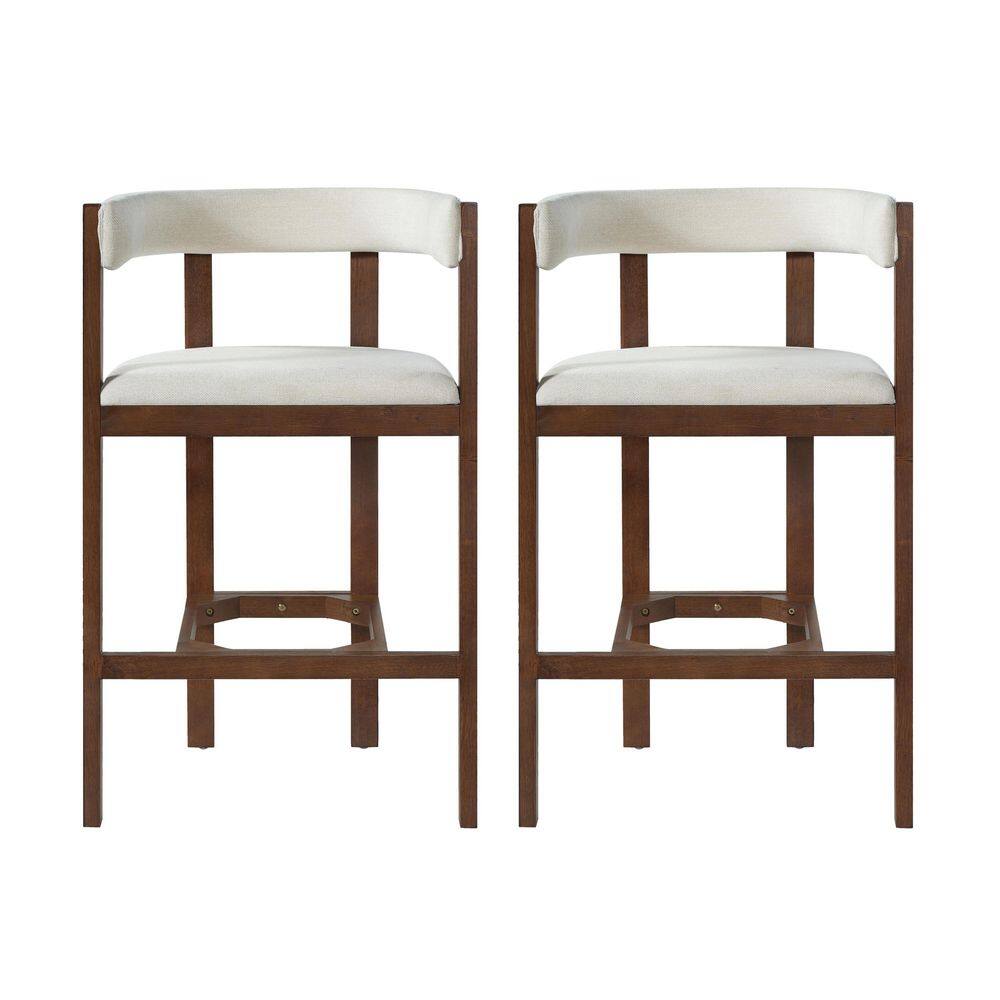 Erik Modern 39.75 in. H Beige+Walnut U-Shaped Seats Wood Bar Stool with Polyester Blend Upholstered Set of 2 price history on PriceWatchPro
