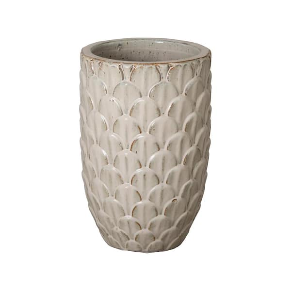 Emissary Pinecone 12.5 in. Dia Antique White Round Ceramic Planter