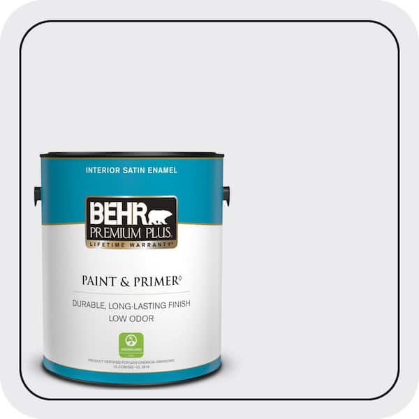 BEHR PREMIUM PLUS 1 gal. #650E-1 Lace Cap Satin Enamel Low Odor Interior Paint & Primer