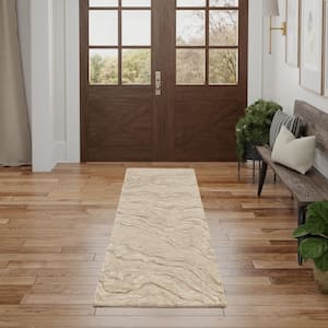 Graceful Taupe 2 ft. x 8 ft. Abstract Contemporary Runner Area Rug