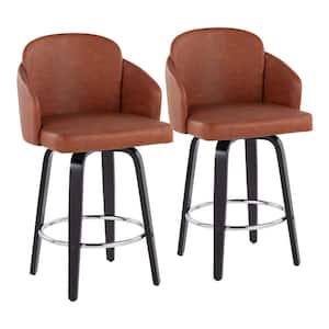 Dahlia 37 in. Camel Faux Leather and Black Wood Counter Height Bar Stool (Set of 2)