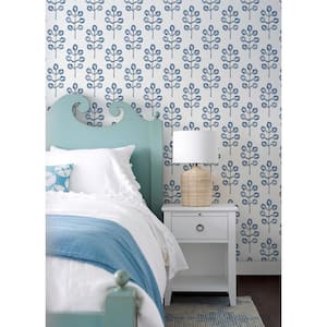 Plum Tree Blue Botanical Matte Pre-Pasted Paper Strippable Wallpaper