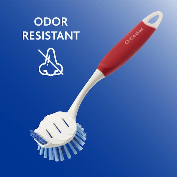 O-Cedar Rinse Fresh Pot and Pan Round Dishwashing Brush (3-Pack), White/Red