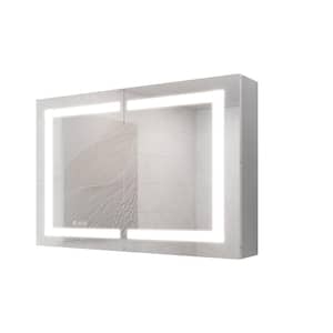 36 in. W x 24 in. H Rectangular Aluminum Medicine Cabinet with Mirror Shelves Double Door Lighted Medicine Cabinet