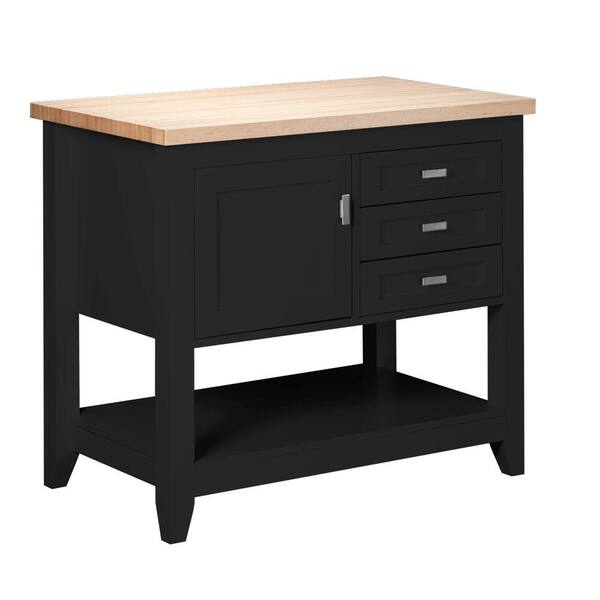 Strasser Woodenworks Tuscany 42 in. Kitchen Island in Satin Black With Maple Top-DISCONTINUED