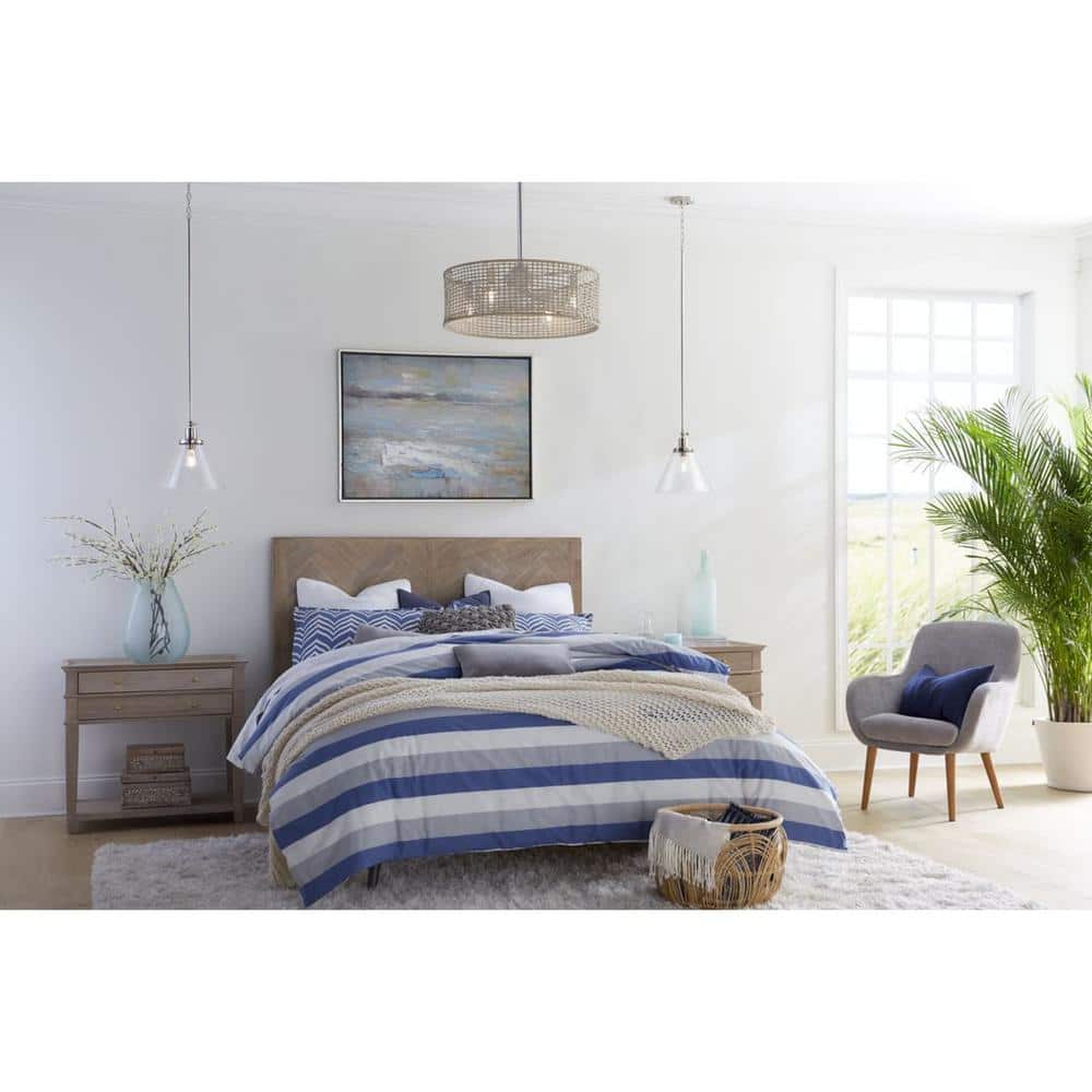 Hinton Polished Nickel Industrial Pendant with Seeded Glass Shade