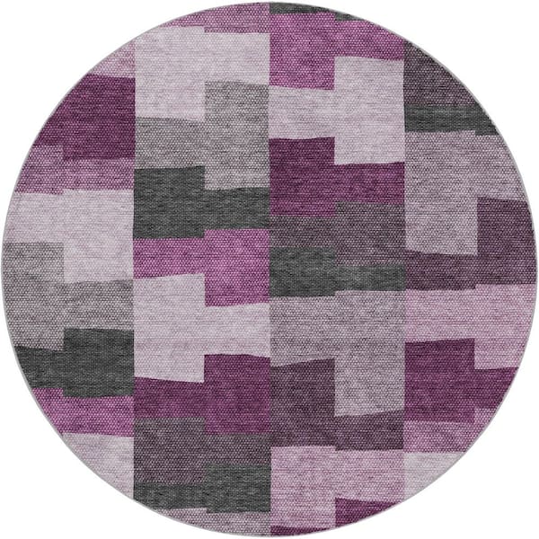 Dream Shag Premium Machine Washable Abstract ADS659 Merlot 8 ft. x 8 ft. Round Rug