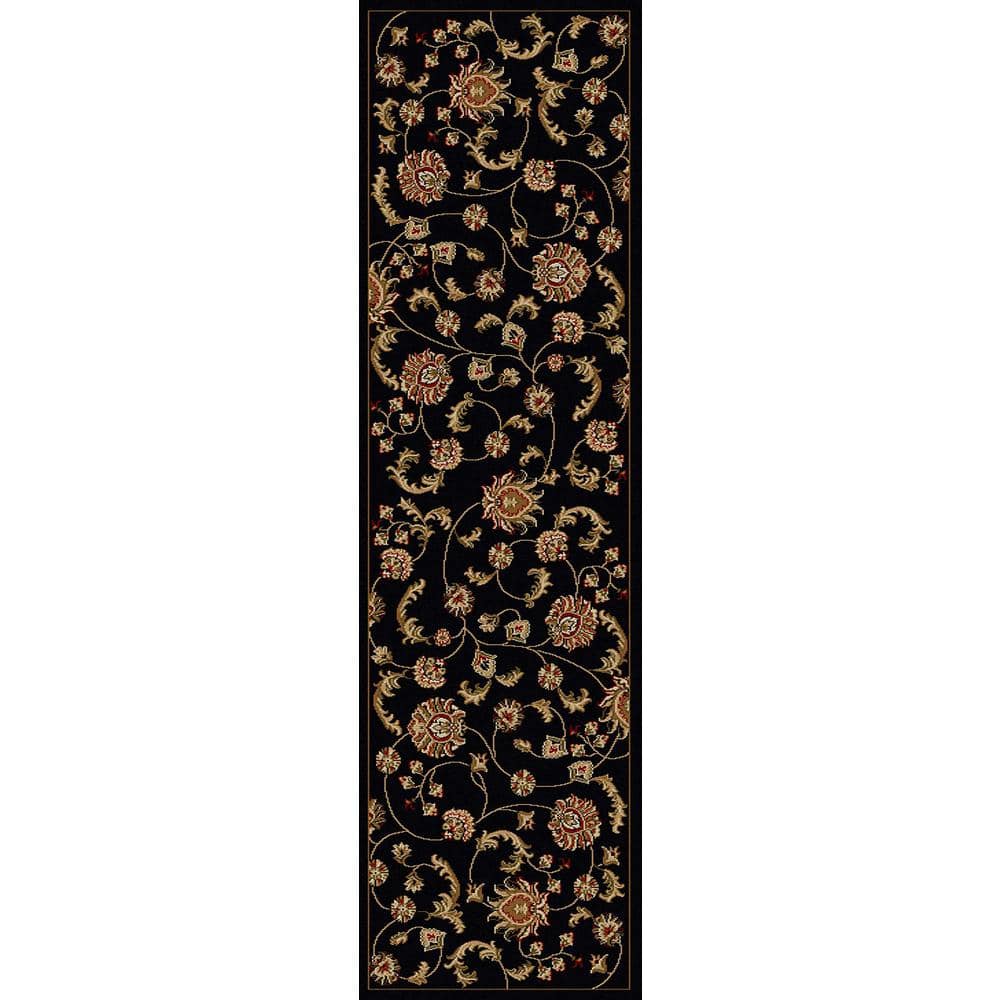 Como Black 2 ft. x 8 ft. Transitional Floral Scroll Area Rug