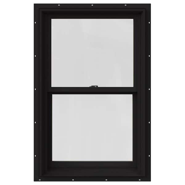 JELD-WEN 25.375 in. x 48 in. W-2500 Series Black Painted Clad Wood Double Hung Window w/ Natural Interior and Screen