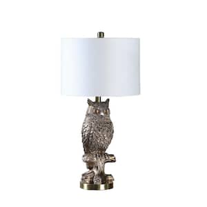 27.5 in. Silver Resin Table Lamp with Owl on a Branch Bust Base