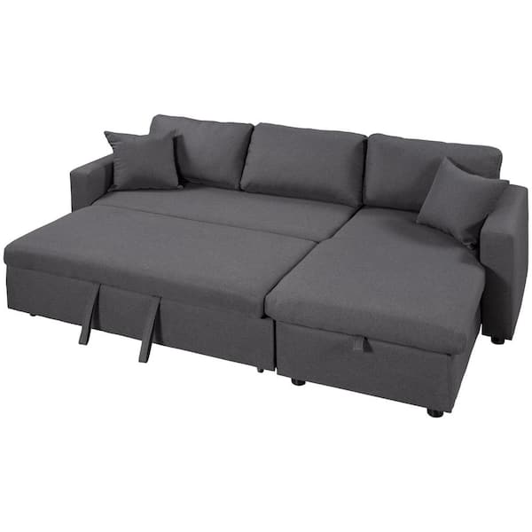 Angel Sar 87 in. Square Arm 2-Piece Polyester L-Shaped Sectional Sofa in Gray with Chaise