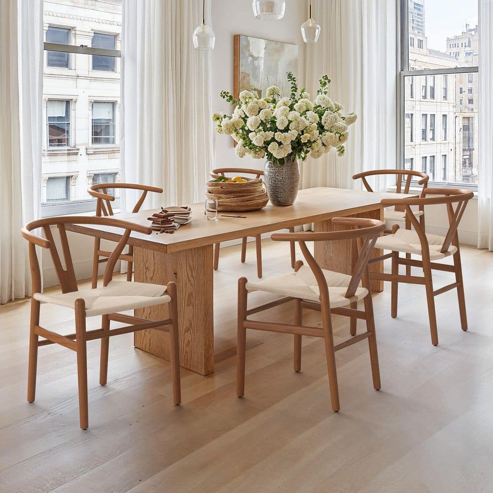 OrangeOne Wagner Brown Solid wood Wishbone Dining Chairs with