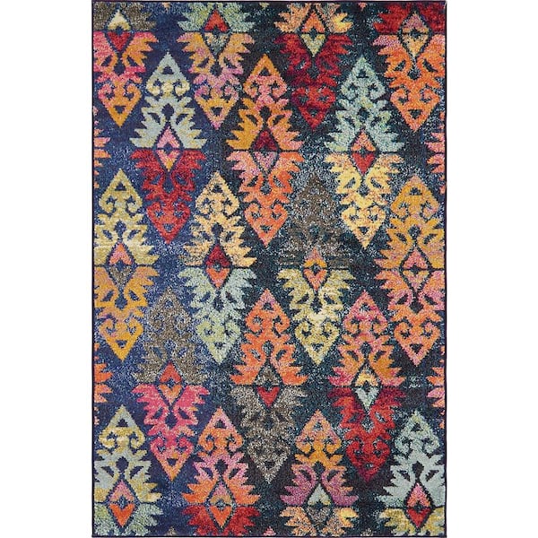 StyleWell Sedona Desert Navy/Multi-Color 4 ft. x 6 ft. Global Area Rug