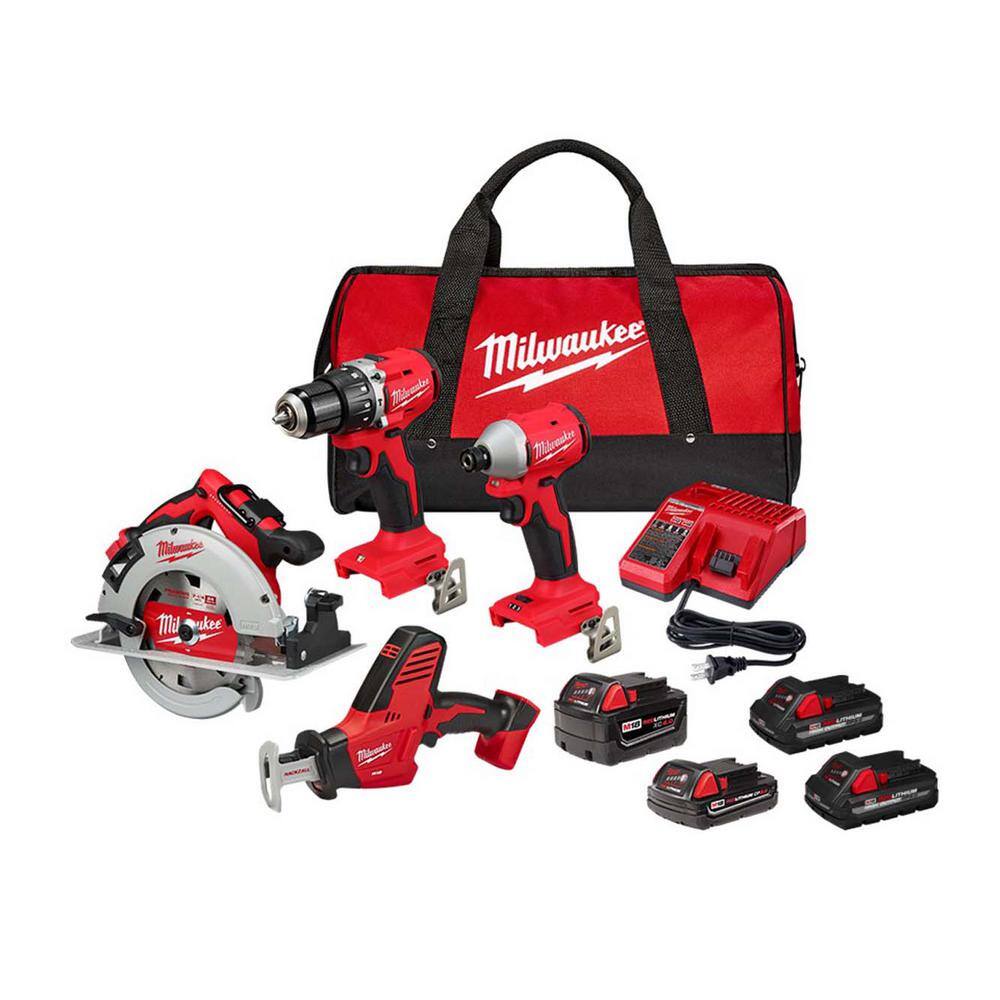 Milwaukee M18 18Volt LithIon Brushless Cordless Combo Kit (4Tool) w/2Batteries w/HIGH OUTPUT