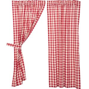 Annie Buffalo Check Red White 36 in. W x 63 in. L Cotton Light Filtering Rod Pocket Farmhouse Window Curtain Pair