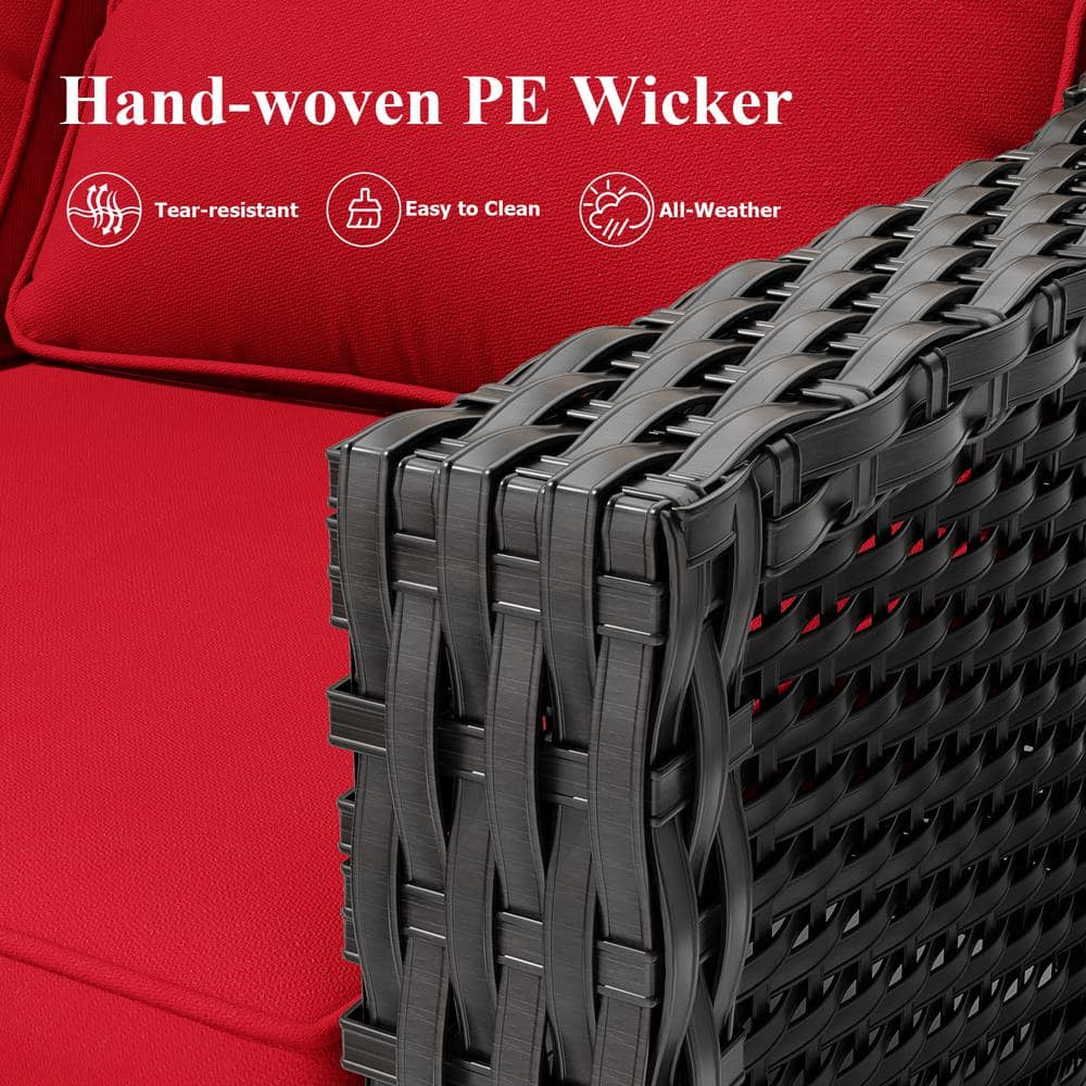 4-Piece Red Cushioned Wicker Patio Swivel Rocking Chair Set