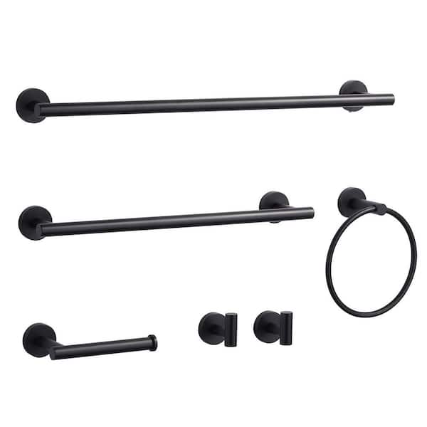 WOWOW 6-Piece Wall Mount Stainless Steel Bathroom Towel Rack Set in Matte Black