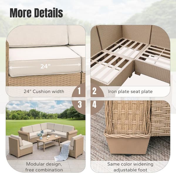 PHI VILLA 6-Piece Wicker Outdoor Sectional Set with a Coffee Table