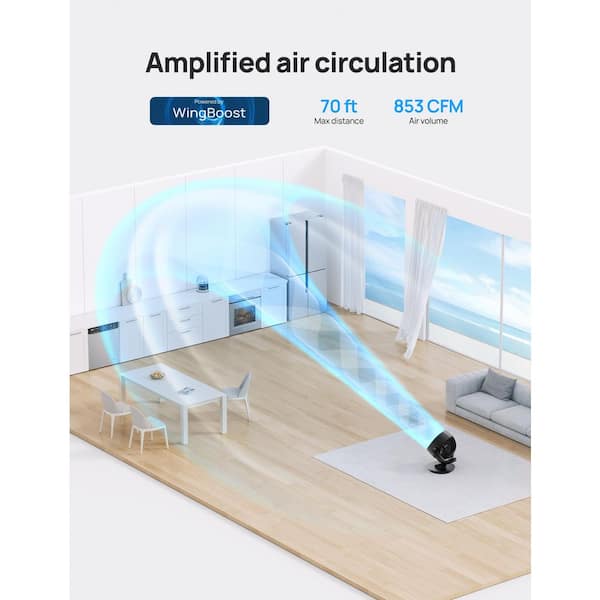 9 in. 4-Speed Air Circulator Desk Fan for Table, 70 ft. Strong Airflow, 120° Adjustable Tilt, 28 dB Low Noise in Black