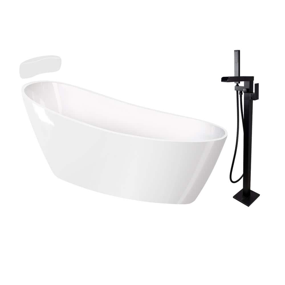 Aaliyah Grande 67 in. x 30.75 in. Soaking Bathtub with Reversible Drain in Gloss White/Matte Black with Faucet, Pillow price history on PriceWatchPro