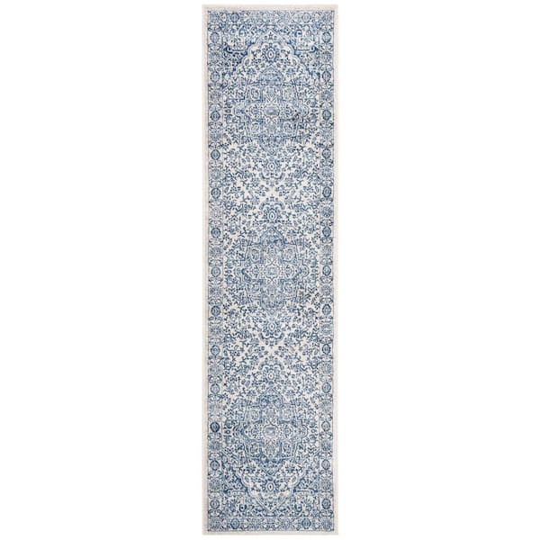 SAFAVIEH Brentwood Navy/Light Grey 2 ft. x 10 ft. Distressed Border Medallion Runner Rug