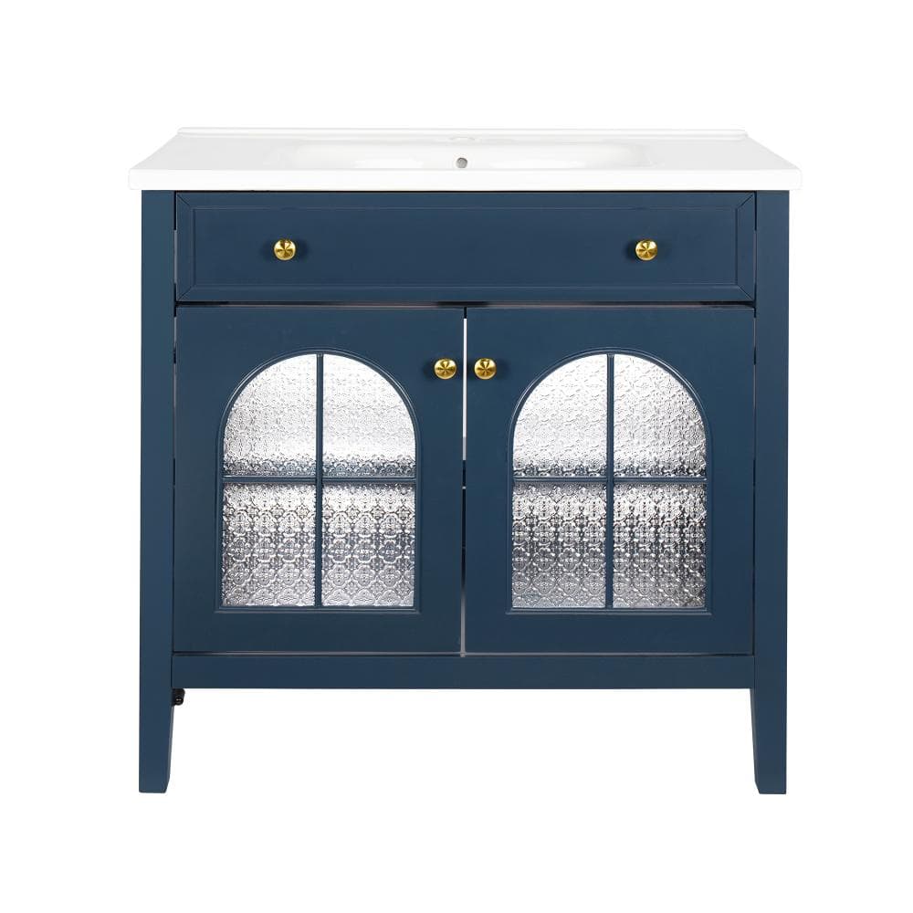 36 in. W Single Sink Freestanding Bath Vanity in Blue with White Ceramic Top Unassembled price history on PriceWatchPro