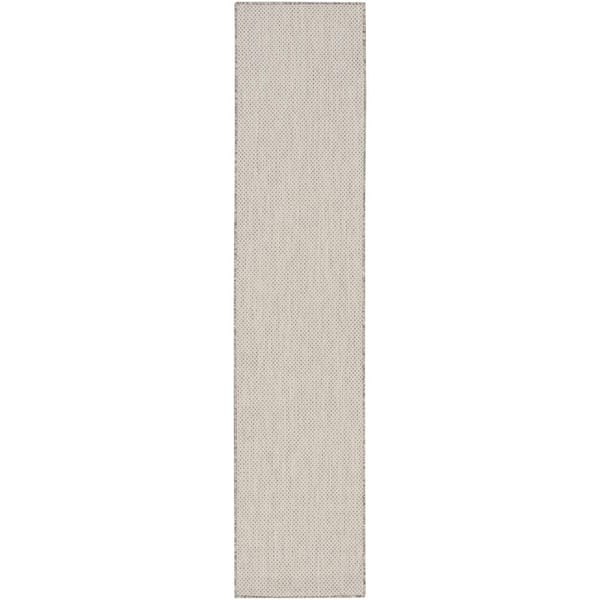 Courtyard Ivory/Silver 2 ft. x 8 ft. RunnerSolid Geometric Contemporary Indoor/Outdoor Area Rug