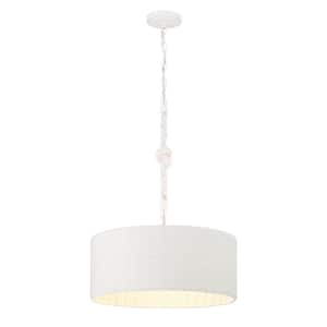 Lodelle 75-Watt 3-Light Matte White Drum Pendant Light with White Cotton Rope Shade, No Bulbs Included