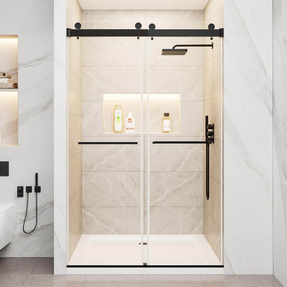 44-48 in.W x 76 in.H Black Frameless Double Sliding Shower Door,8mm SGCC&ANSI Clear Glass price history on PriceWatchPro
