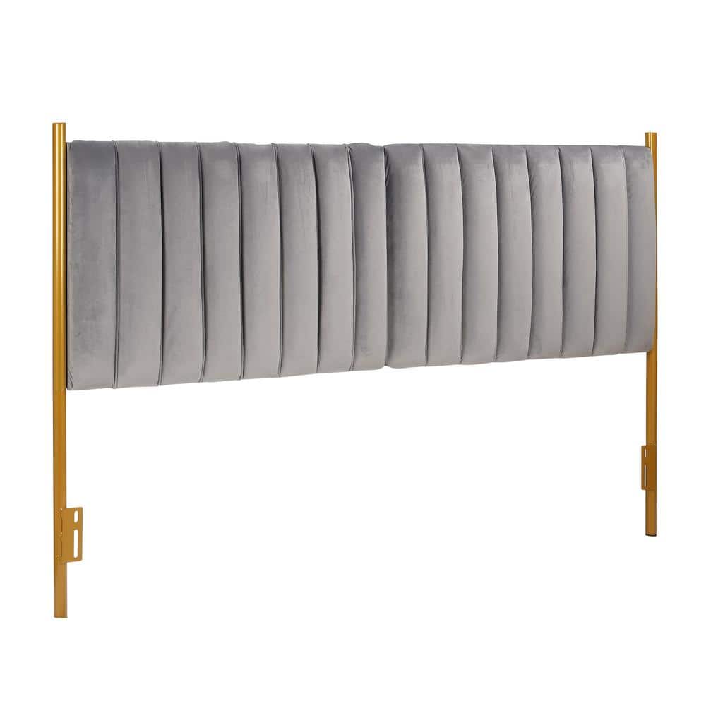 King Gray Velvet Tufted Headboard with Gold Frame
