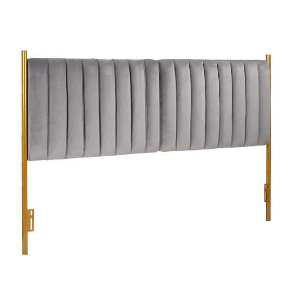 Lumisource Chloe King Upholstered Headboard in Grey Velvet and Gold Steel