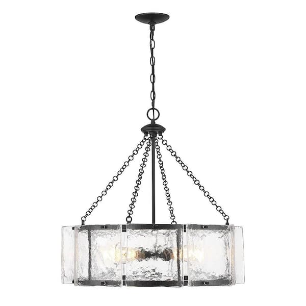 Savoy House Genry 26 in. W x 25.50 in. H 5-Light Matte Black Statement Pendant Light with Clear Water Piastra Glass Shades