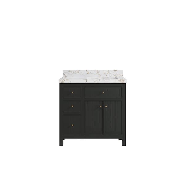 Willow Collections Sonoma 36 in. Right Sink Freestanding Black Top Bath Vanity with Viola Gold Quartz Top Unassembled