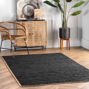 Sabby Hand Woven Leather Black Doormat 3 ft. x 5 ft. Indoor Area Rug