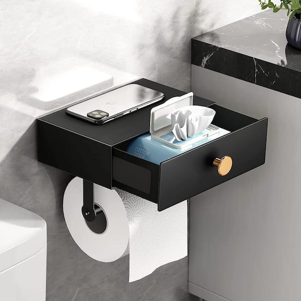 Evideco 9641108 6715 Modern Freestanding Toilet Paper Dispenser and Reserve with Folding Arm for Compact Bathrooms Finish: Black