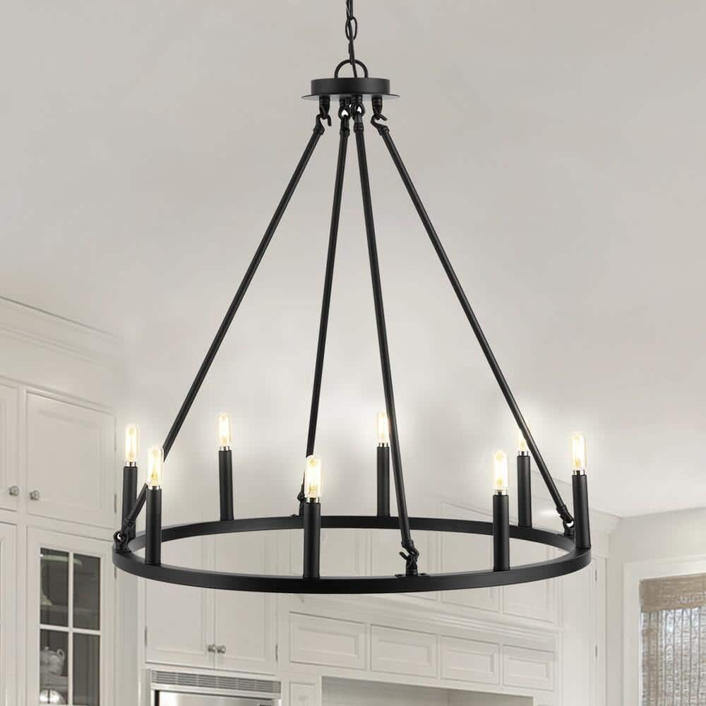 JONATHAN Y Oberto Ring 28 In. 8-Light Iron Rustic Farmhouse LED Oil ...