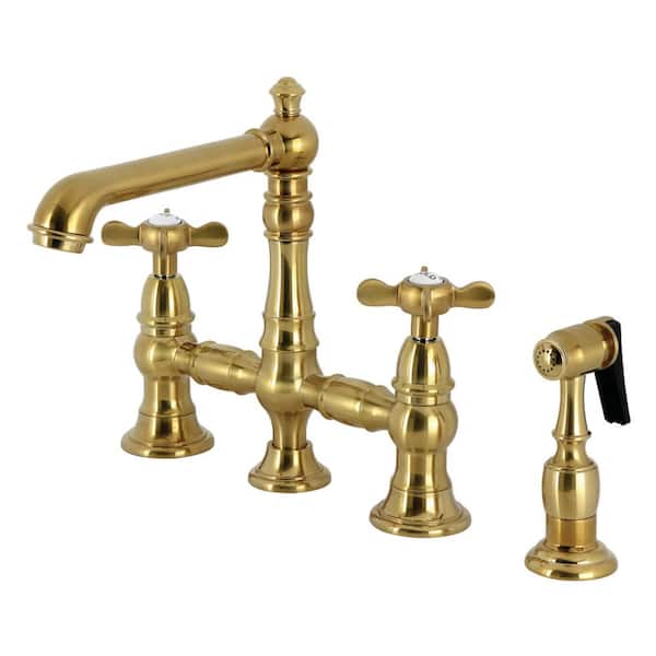 Essex 2-Handle Bridge Kitchen Faucet in Brushed Brass