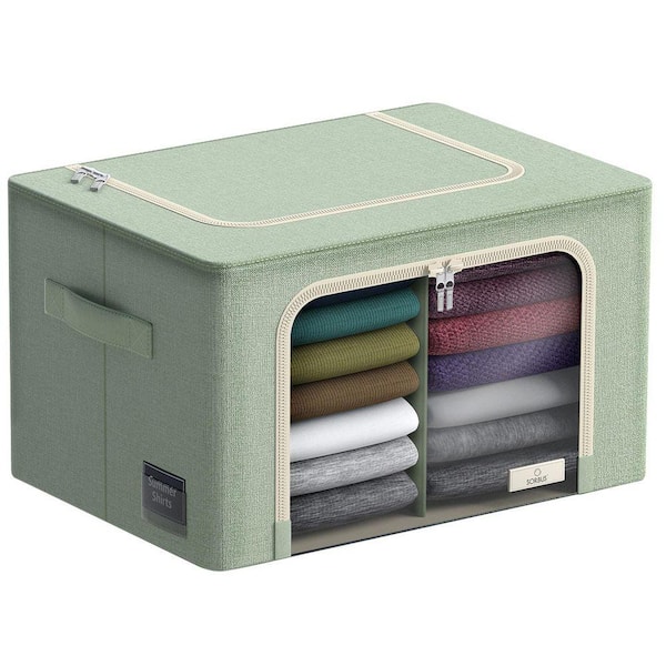 Storage Bin with Divider, Metal Frame, Oxford Fabric, Window & Handles, Green 16 in x 12.6 in Decorative Box Set of 1