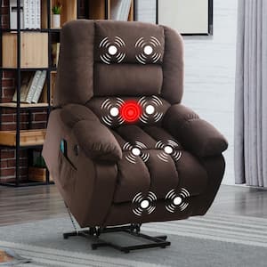 39 in. W Chocolate Oversized Microfiber Power Lift Recliner Chair with USB and 8-Heated Massage Points