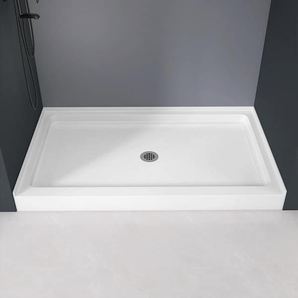 Cova 60 in. L x 36 in. W Alcove Single Threshold Shower Pan Base with Center Drain in White Shower Tray w/ Chrome Drain